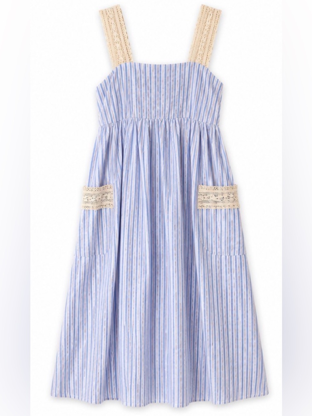 Pomander Place Light Blue & White Striped Lace-Trim Maxi Dress - Picture 2 of 6